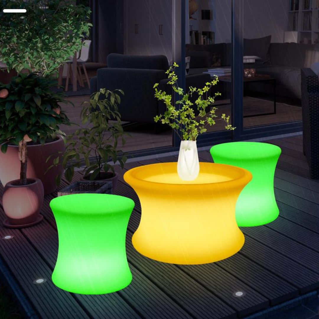 Bàn LED Tròn Thắt Lưng Hiện Đại Chống Nước, Nắng Mưa Năng Lượng Mặt Trời Decor Ban Công, Sân Thượng