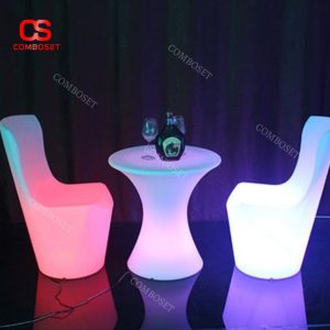 Bộ Bàn Ghế Đèn LED Bằng Nhựa Chống Nước, Chuyển Đổi Màu Phù Hợp Quán Bar, Sân Thượng