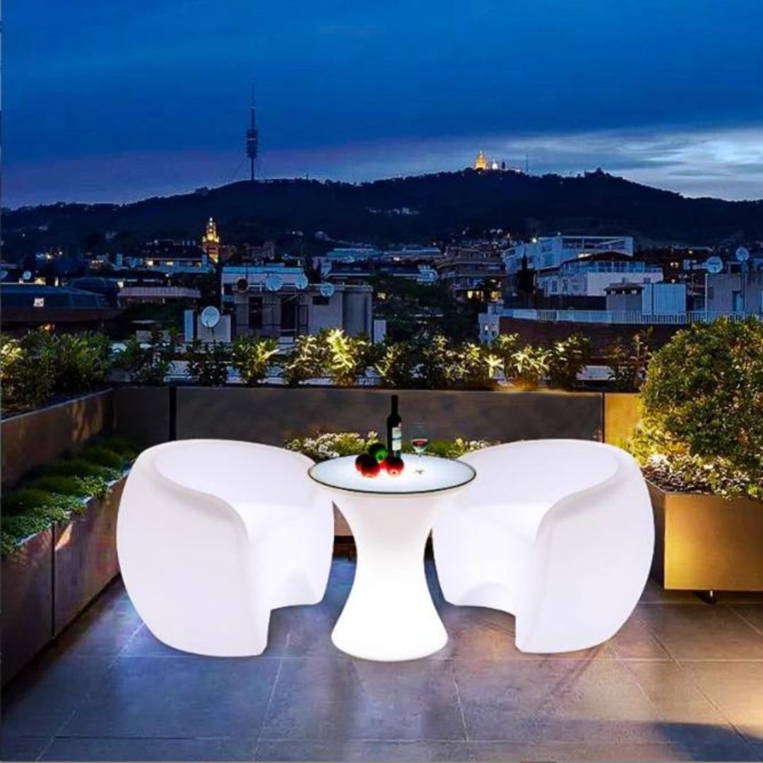 Bộ Bàn Ghế Đèn LED Bằng Nhựa Chống Nước, Chuyển Đổi Màu Phù Hợp Quán Bar, Sân Thượng