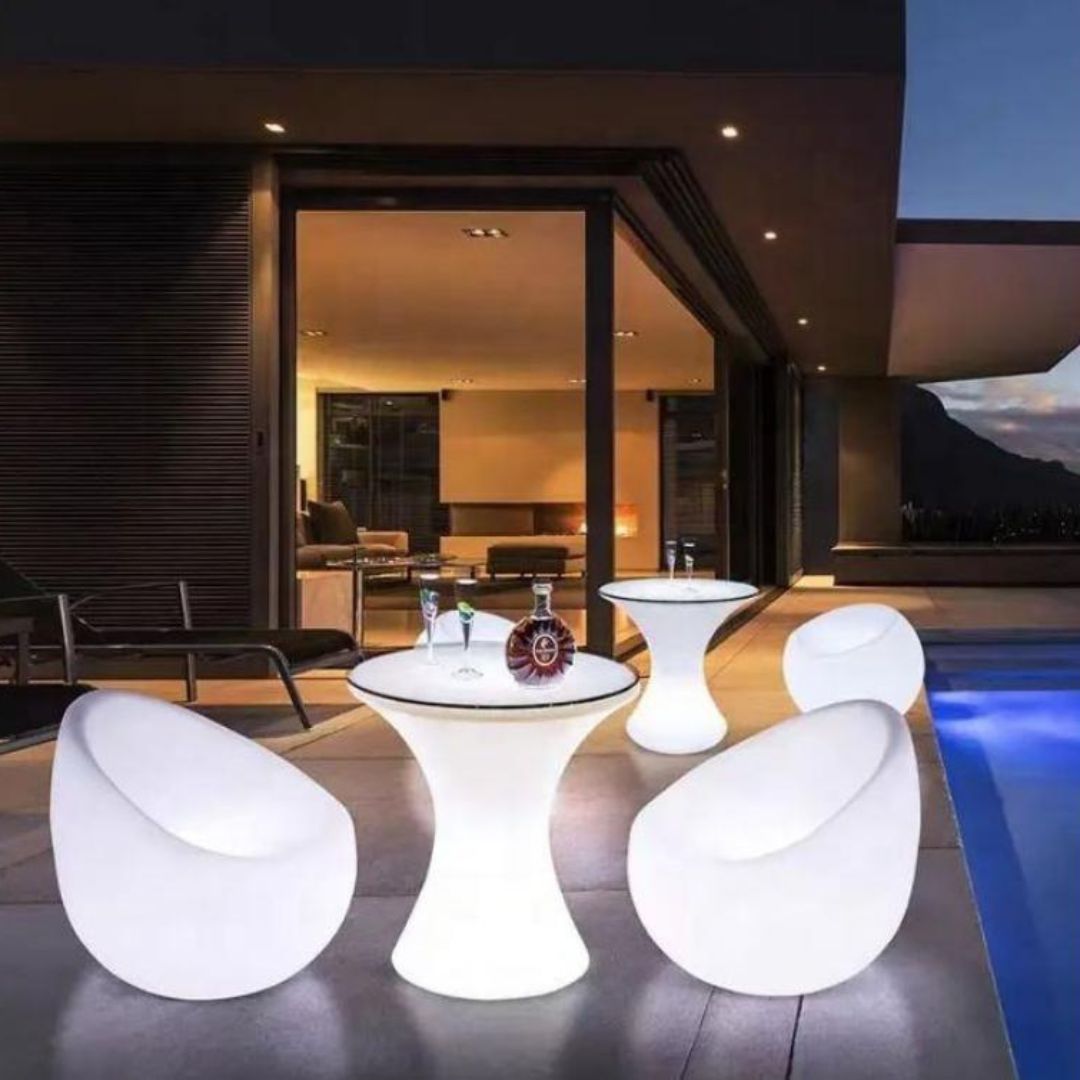 Bộ Bàn Ghế Đèn LED Bằng Nhựa Chống Nước, Chuyển Đổi Màu Phù Hợp Quán Bar, Sân Thượng