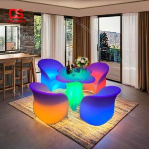 Bộ Bàn Ghế LED Hình Bông Hoa Nhựa Chống Nắng Mưa Trang Trí Sân Vườn Hiện Đại