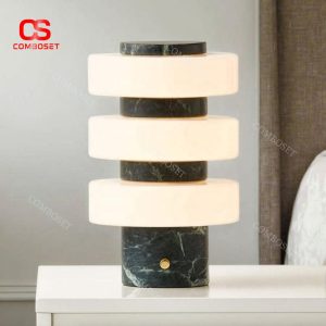 Đèn Bàn Đá Marble Hình Tròn Xếp Tầng Vẻ Đẹp Tối Giản, Sang Trọng