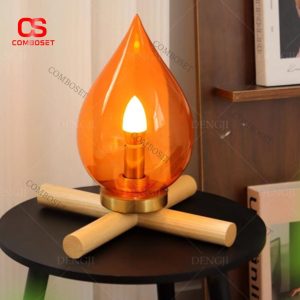 Đèn Bàn Kiểu Ngọn Lửa Thủy Tinh Cam Tạo Không Gian Phòng Ngủ, Phòng Làm Việc
