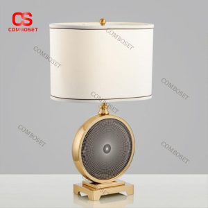 Đèn Bàn Kim Loại Mạ Vàng Thiết Kế Tròn Hiện Đại Sang Trọng Cho Phòng Ngủ Cao Cấp