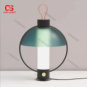 Đèn Bàn Lồng Tròn Chụp Xanh Phong Cách Bắc Âu Cho Bàn Làm Việc