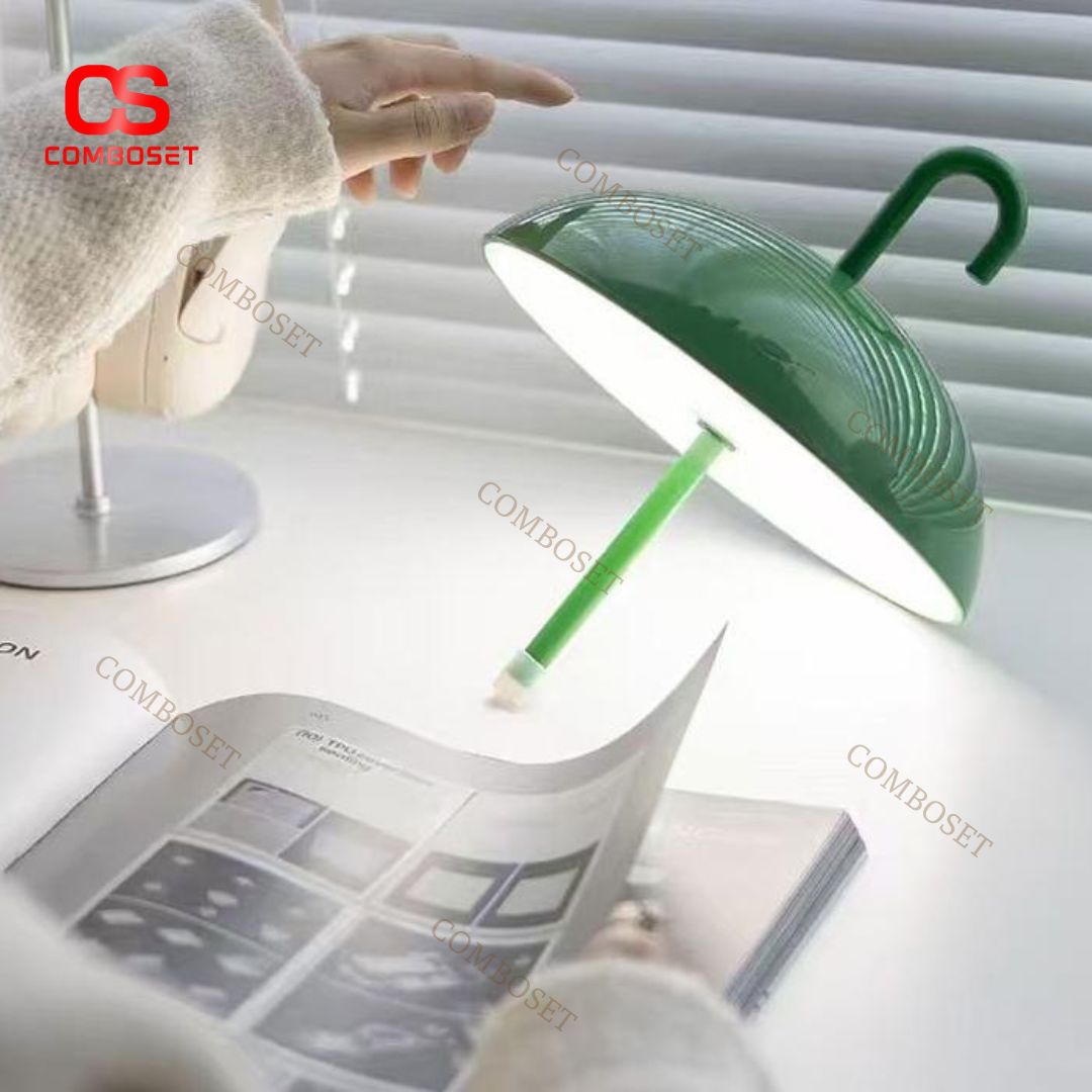 Đèn Bàn Ô Dù Nhiều Màu Có Móc Treo 3 Chế Độ Sáng, Công Tắc Cảm Ứng, Cổng Sạc USB