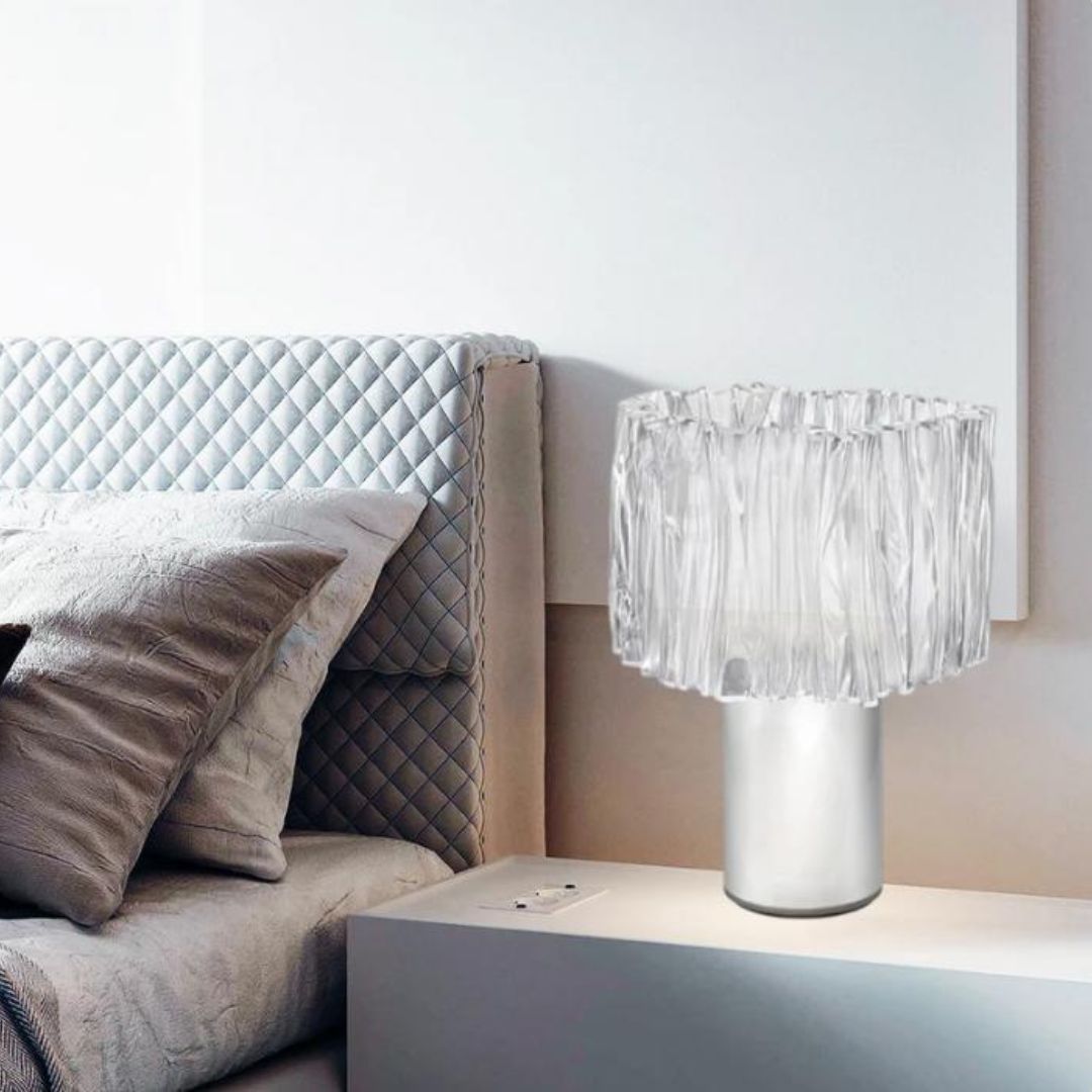 Đèn Bàn Xếp Ly Trắng Bằng Nhựa Cao Cấp Cho Phòng Ngủ, Khách Sạn