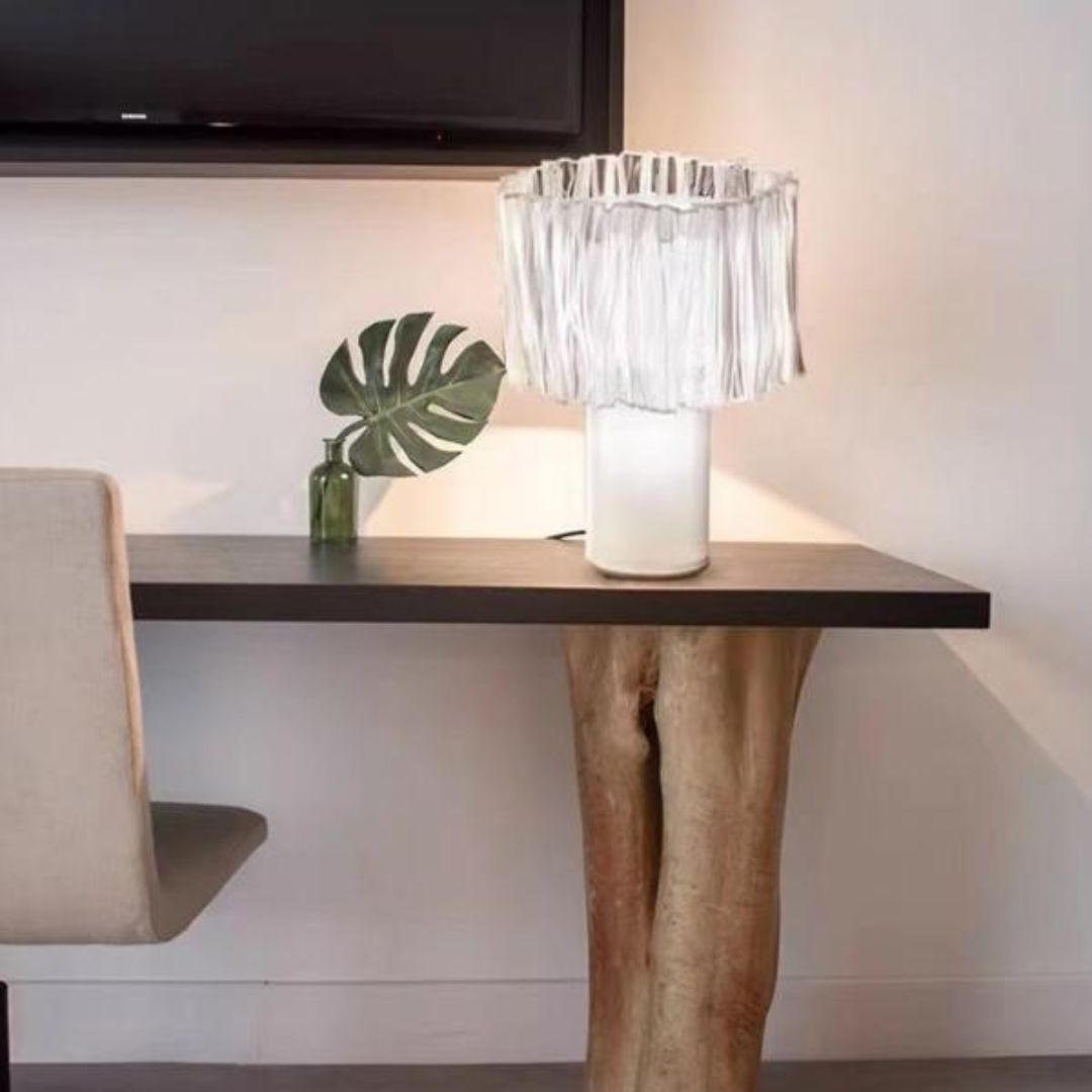 Đèn Bàn Xếp Ly Trắng Bằng Nhựa Cao Cấp Cho Phòng Ngủ, Khách Sạn