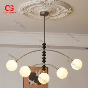Đèn Chùm 5 Bóng Cổ Điển Thiết kế Vòng Cung Sáng Tạo, 3 Chế Độ Sáng Cho Phòng Khách, Phòng Trà