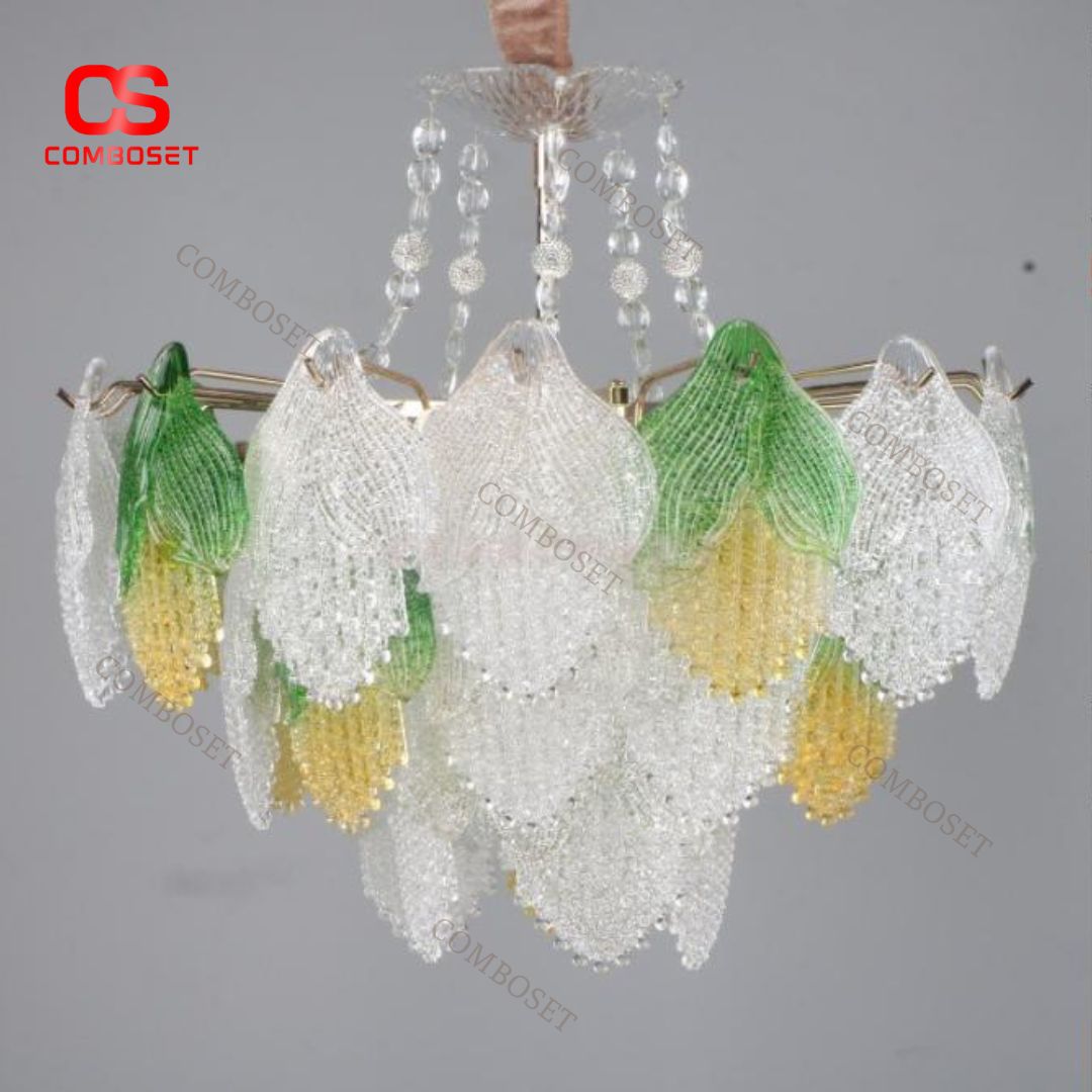 Đèn Chùm Cánh Hoa Thủy Tinh Nhiều Màu Lãng Mạn Decor Khách Sạn, Phòng Ngủ