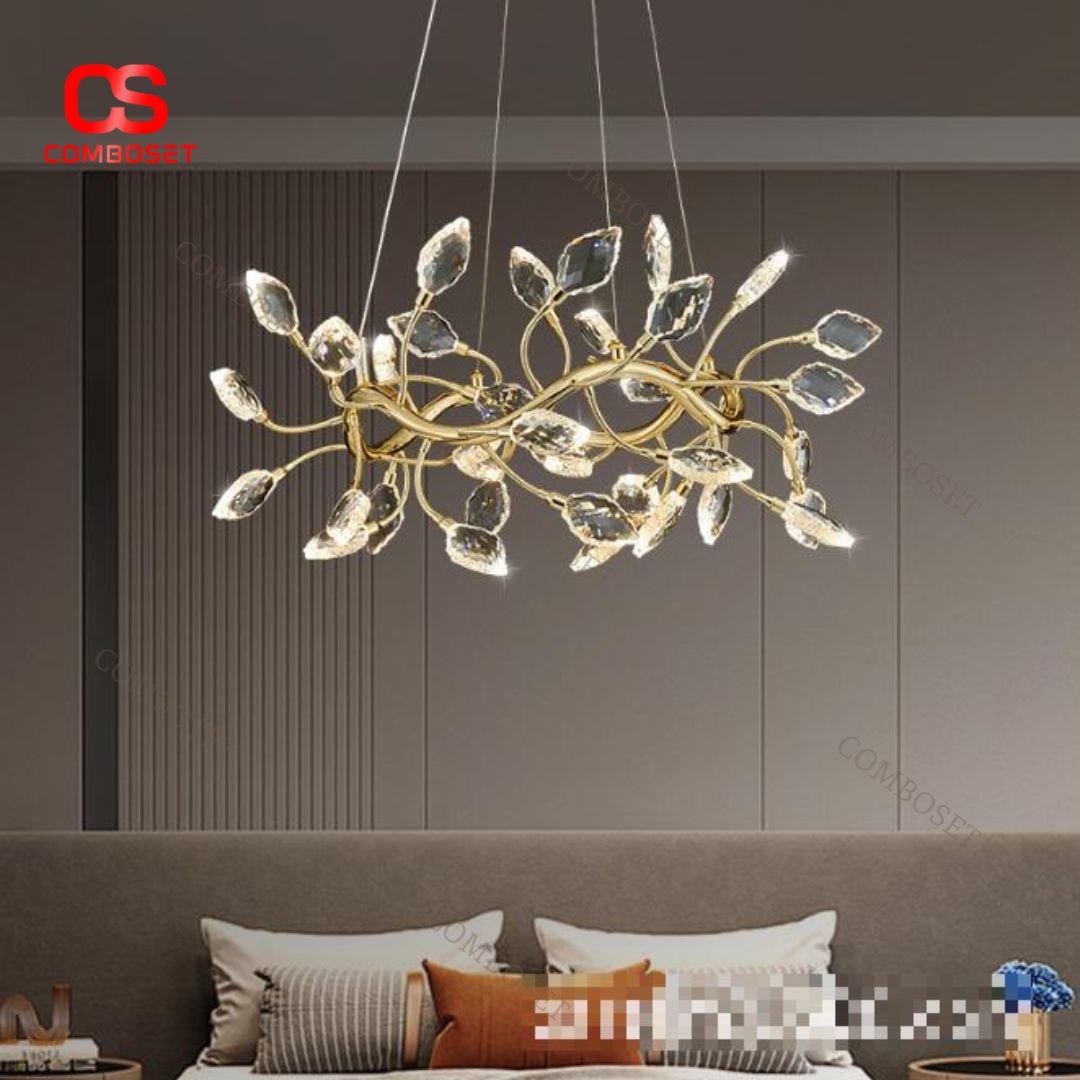 Đèn Chùm Cành Lá Pha Lê Thiết Kế Cao Cấp Cho Biệt Thự