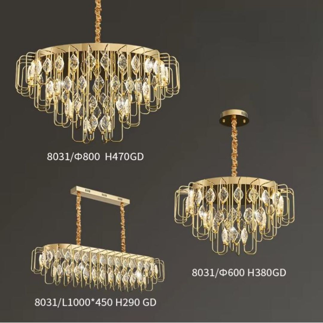 Đèn Chùm Cao Cấp Kim Loại Mạ Vàng Thiết Kế Tầng Rủ Sang Trọng Cho Biệt Thự