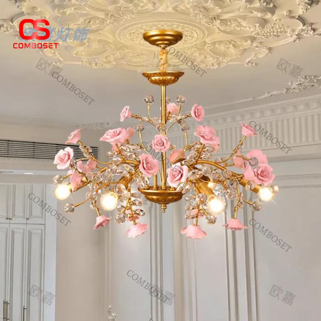 Đèn Chùm Hoa Hồng Đỏ Nghệ Thuật 3 Chế Độ Sáng Sang Trọng Cho Phong Cách Quý Tộc