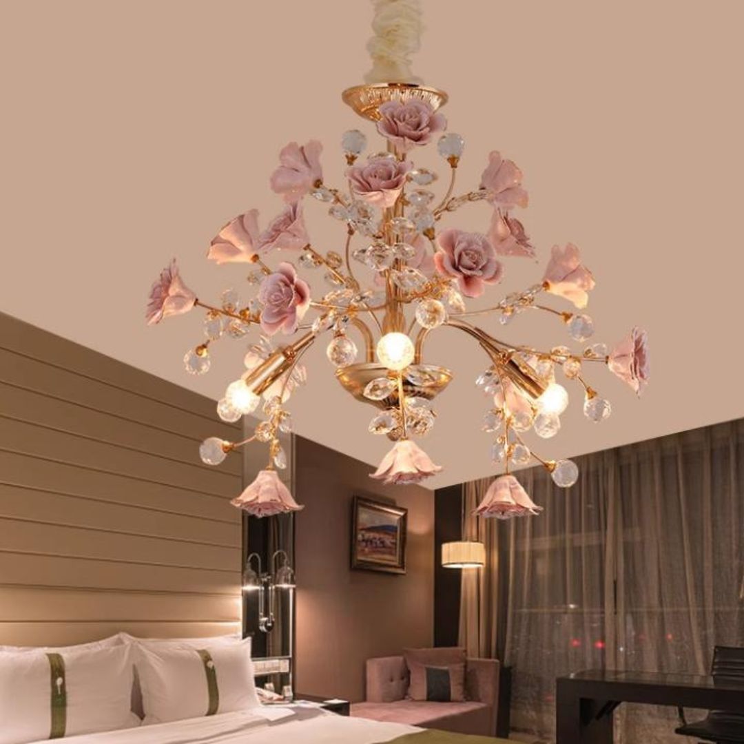 Đèn Chùm Hoa Hồng Đỏ Nghệ Thuật 3 Chế Độ Sáng Sang Trọng Cho Phong Cách Quý Tộc
