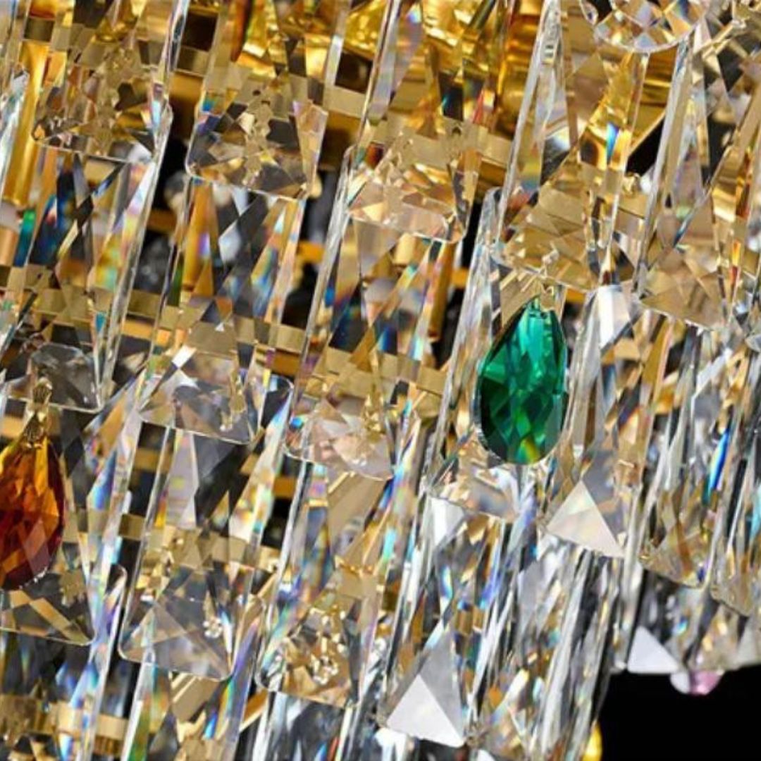 Đèn Chùm Pha Lê Mạ Vàng 3 Chế Độ Sáng Mang Phong Cách Hoàng Gia