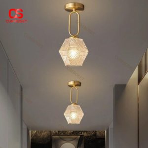 Đèn Ốp Trần Hình Học Ánh Vàng Thủy Tinh Trang Trí Lối Đi, Hành Lang Hiện Đại