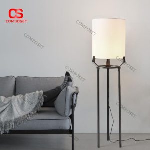 Đèn Sàn Chụp Vải Trụ Tròn Thiết Kế Thanh Lịch Cho Nhà Phong Cách Minimalist