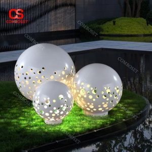 Đèn Sân Cỏ Hình Cầu Kim Loại Decor Sân Vườn, Công Viên, Trung Tâm Thương Mại