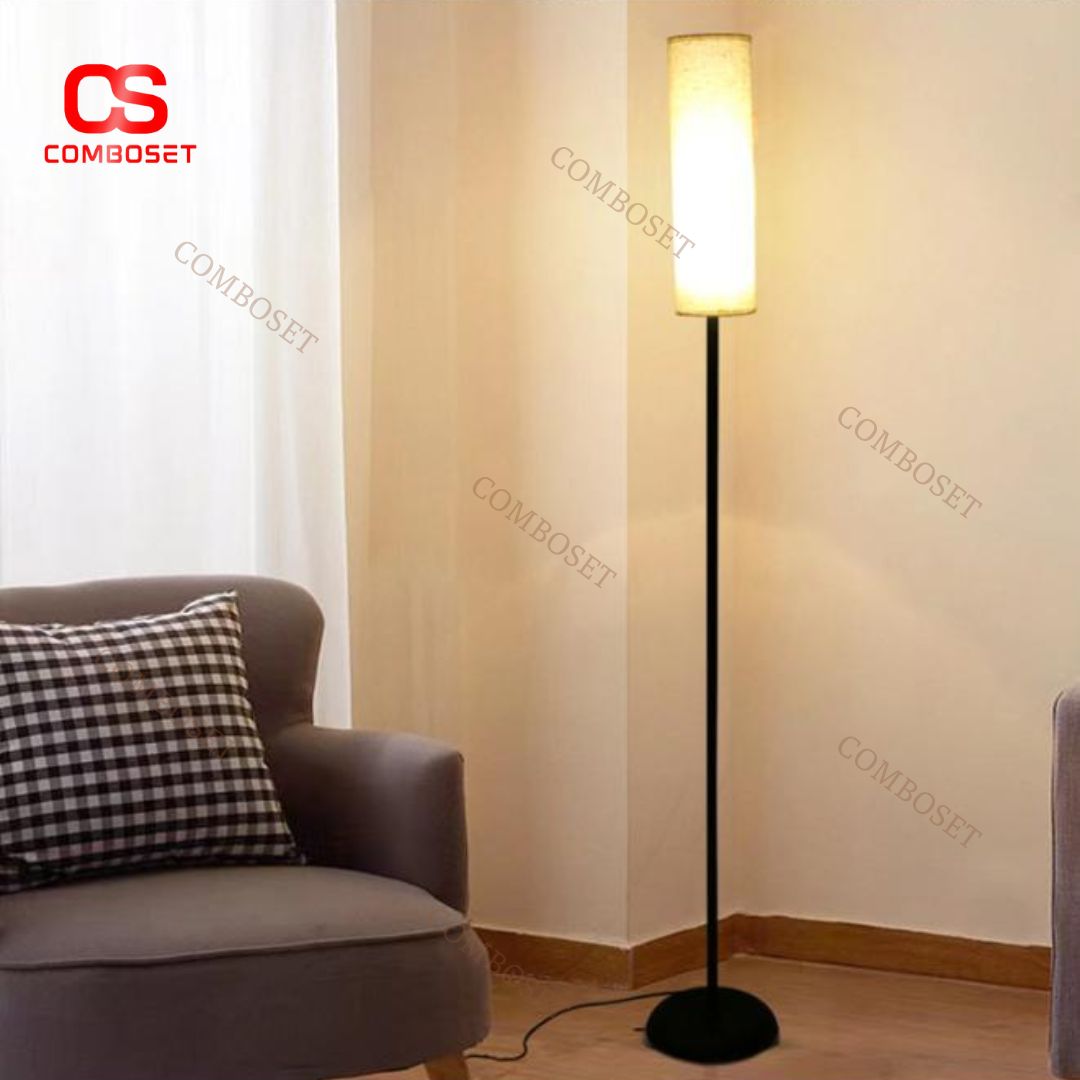 Đèn Sàn Đứng Chụp Vải Lanh Thiết Kế Tối Giản Có 3 Chế Độ Sáng Decor Sofa, Góc Đọc Sách Thư Giãn