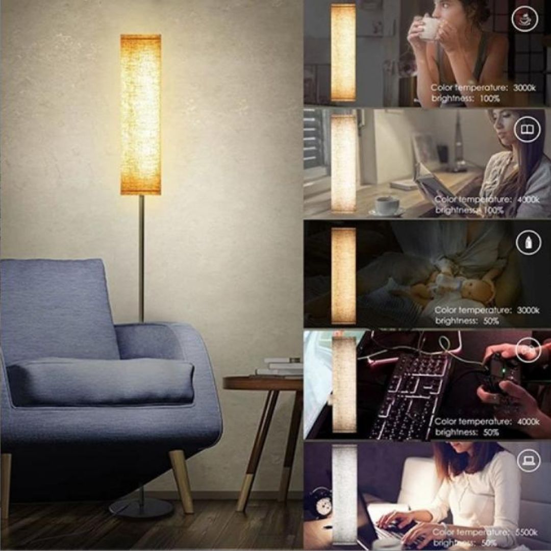 Đèn Sàn Đứng Chụp Vải Lanh Thiết Kế Tối Giản Có 3 Chế Độ Sáng Decor Sofa, Góc Đọc Sách Thư Giãn