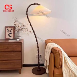 Đèn Sàn Thân Hạt Gỗ Uốn Cong Hiện Đại Trang Trí Sang Trọng Cho Phòng Khách, Phòng Thiền