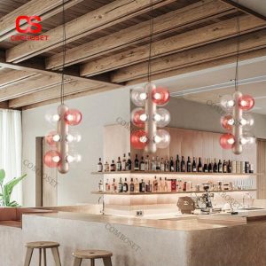 Đèn Thả Bóng Thủy Tinh Màu Hồng Phối Trong Suốt Phù Hợp Cho Nhà Hàng Cao Cấp