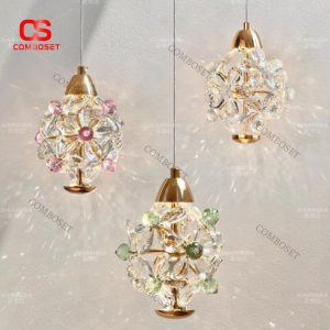 Đèn Thả Pha Lê Hoa Hồng 3 Chế Độ Sáng Cao Cấp Trang Trí Phòng Ngủ Lãng Mạn