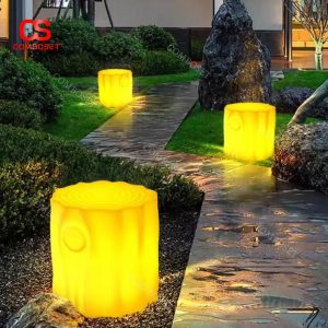 Ghế Đèn LED Hình Khúc Gỗ Chống Nước Chuyển Đổi Nhiều Màu Sáng Decor Sân Vườn Biệt Thự
