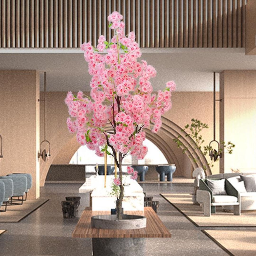 Cây Hoa Anh Đào Giả Chậu Đen, Bông Dày Tơi Mịn Cho Không Gian Lãng Mạn