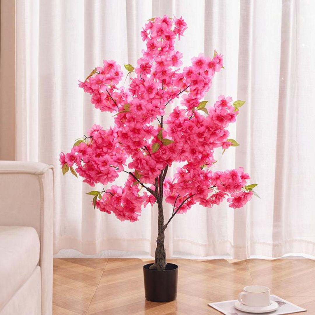 Cây Hoa Anh Đào Giả Chậu Đen, Bông Dày Tơi Mịn Cho Không Gian Lãng Mạn