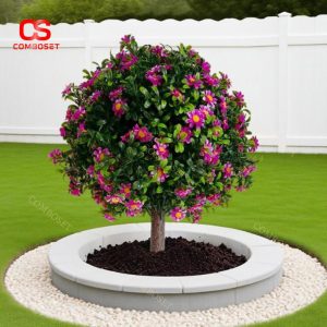 Cây Hoa Giả Hình Cầu Gắn Cọc Hồng Tím Trang Trí Sân Vườn
