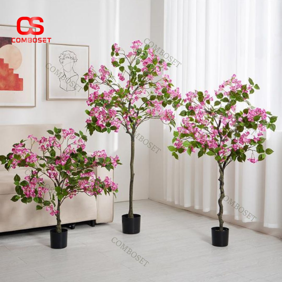 Cây Hoa Giấy Giả Trang Trí Tết Màu Hồng, Đỏ Mang Không Khí Xuân Tươi