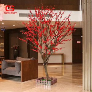 Cây Hoa Mận Đỏ Giả Cao Cấp Trang Trí Sảnh Phòng Khách Nhà Hàng