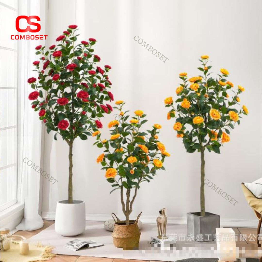 Cây Hoa Trà Giả Trang Trí Homestay Studio Cho Không Gian Phòng Khách, Lễ Tết