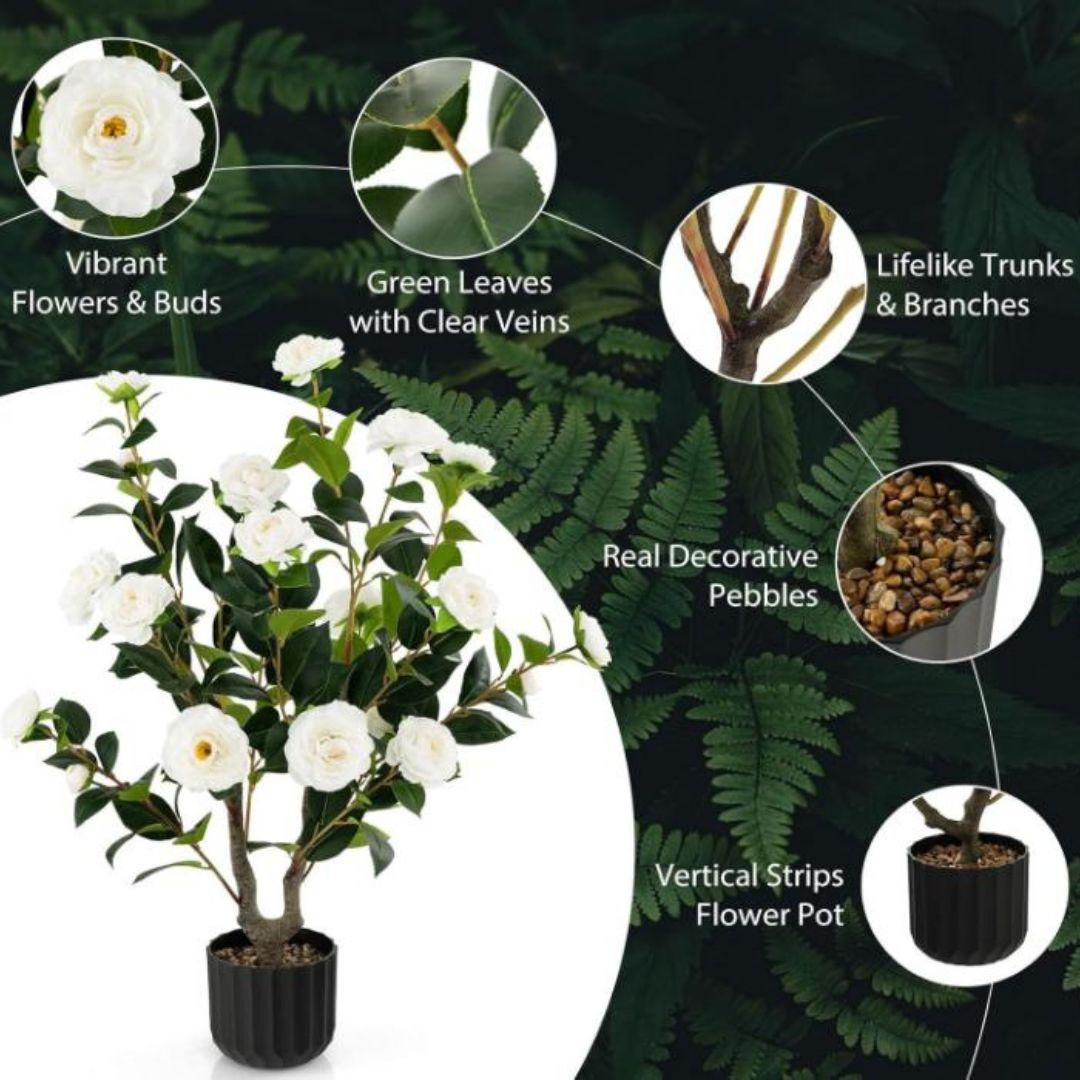 Cây Hoa Trà Giả Trang Trí Homestay Studio Cho Không Gian Phòng Khách, Lễ Tết