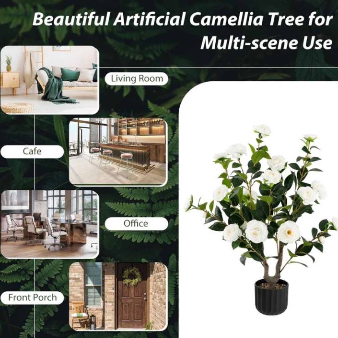Cây Hoa Trà Giả Trang Trí Homestay Studio Cho Không Gian Phòng Khách, Lễ Tết