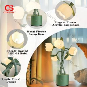 Đèn Bàn Hoa Năm Bông Thiết Kế Xoắn Độc Đáo Kèm Cổng Sạc Type C Hiện Đại