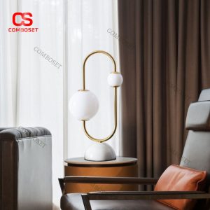 Đèn Bàn Khung U Bo Tròn Kết Hợp Hai Bóng Tròn Ánh Sáng Ấm Áp