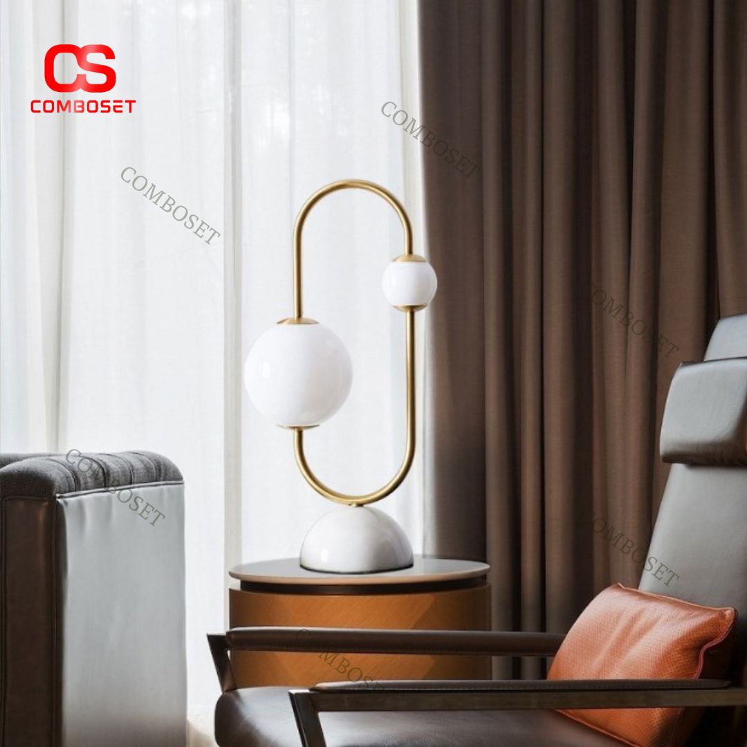 Đèn Bàn Khung U Bo Tròn Kết Hợp Hai Bóng Tròn Ánh Sáng Ấm Áp