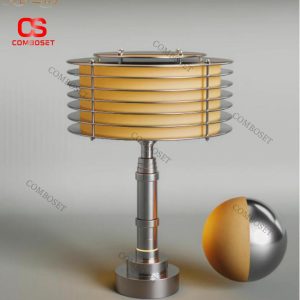 Đèn Bàn Kim Loại Crom Chụp Nhiều Tầng Ánh Vàng Ấm Cho Góc Làm Việc