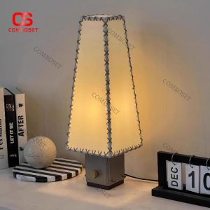 Đèn Bàn Tháp Giấy Nghệ Thuật Viền Khâu Nổi Phong Cách Tối Giản Hiện Đại