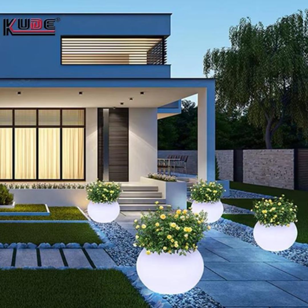 Đèn Chậu Cây LED Tròn Kèm Remote Tự Đổi Màu, Decor Trong Nhà & Ngoài Trời