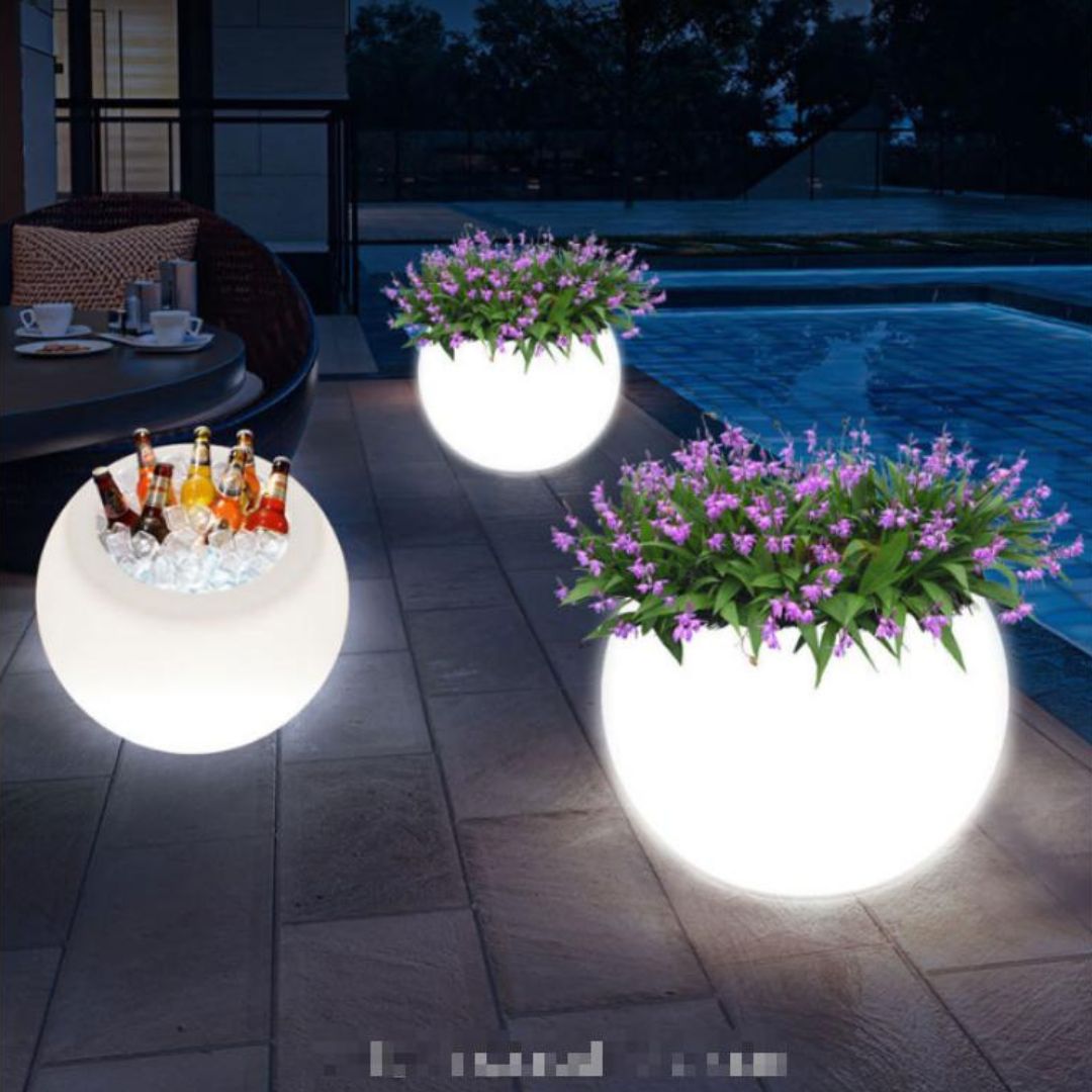 Đèn Chậu Cây LED Tròn Kèm Remote Tự Đổi Màu, Decor Trong Nhà & Ngoài Trời