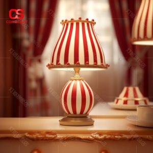 Đèn Hoạ Tiết Đỏ Trắng Thiết Kế Kẹo Bông Trang Trí Không Gian Ấn Tượng