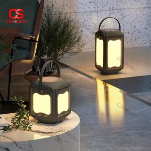 Đèn Lồng Di Động Có Quai Xách Ánh Vàng Thiền Định Khung Kim Loại Trang Trí Sân Vườn