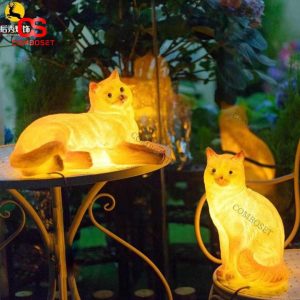 Đèn Mèo Phát Sáng Trang Trí Sân Vườn Dễ Thương Ánh Vàng Ấm Lung Linh
