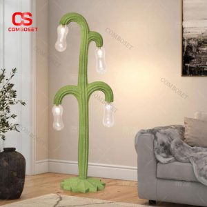 Đèn Sàn Cây Xương Rồng Thiết Kế Tinh Xảo, 4 Bóng LED Trắng Mờ, Phong Cách Nội Thất Nghệ Thuật