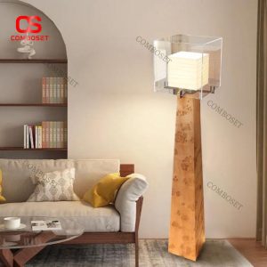 Đèn Sàn Chụp Vuông Trong Suốt Ánh Sáng Dịu Nhẹ Cho Phòng Ngủ, Phòng Khách