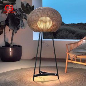 Đèn Sàn Đan Mây Tự Nhiên Dáng Trụ Ánh Sáng Ấm Trang Trí Không Gian