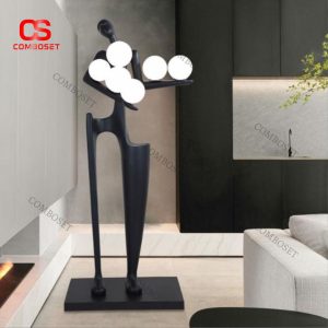 Đèn Sàn Điêu Khắc Hình Người Cầm Bóng Tròn Phong Cách Gallery
